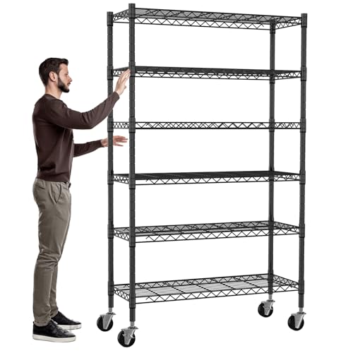 Meet perfect 6-Tier Storage Shelves NSF Certified Wire Shelving Unit on Wheels Heavy Duty Metal Shelves Adjustable Steel Shelving 2100Lbs Capacity for Closet Pantry Basement- (18"x45"x82", Black) - color: Black, size: 6-Tier, 82"H x 45"W x 18"D