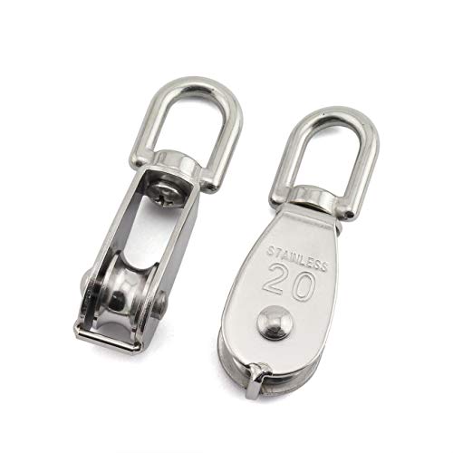 1-Pack M20 Single Pulley Block Stainless Steel Heavy Duty Hardware Single Wheel Swivel Rigging Lifting Wheel Fixed Pulley for Wire Rope Loading 75kg - size: 1-Pack M20