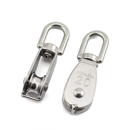 1-Pack M20 Single Pulley Block Stainless Steel Heavy Duty Hardware Single Wheel Swivel Rigging Lifting Wheel Fixed Pulley for Wire Rope Loading 75kg - size: 1-Pack M20