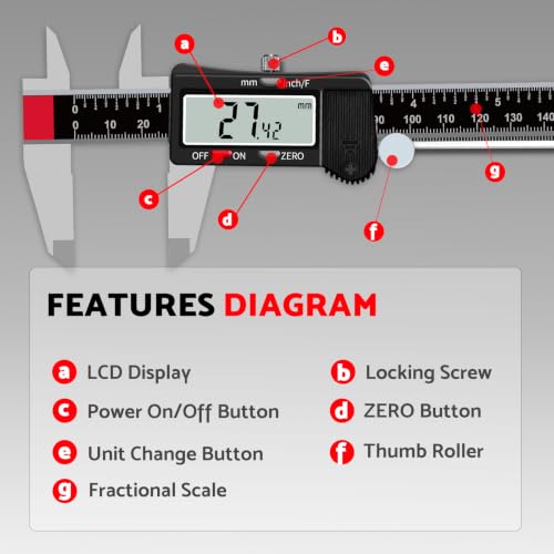 S&F STEAD & FAST Digital Caliper Measuring Tool 6 inch, Auto-Off