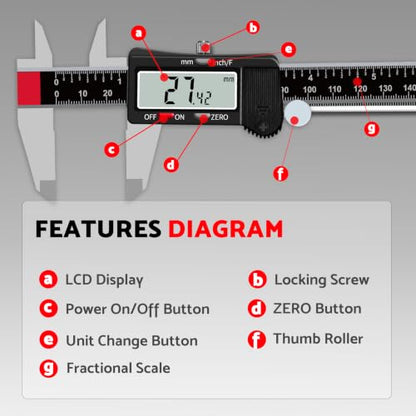 S&F STEAD & FAST Digital Caliper Measuring Tool 6 inch, Auto-Off