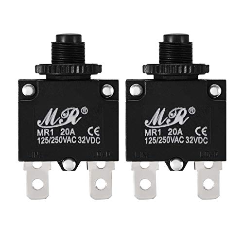 uxcell 2Pcs Thermal Overload Protector AC 125/250V 20A Push Button Reset Circuit Breaker with Knob