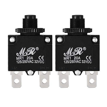uxcell 2Pcs Thermal Overload Protector AC 125/250V 20A Push Button Reset Circuit Breaker with Knob