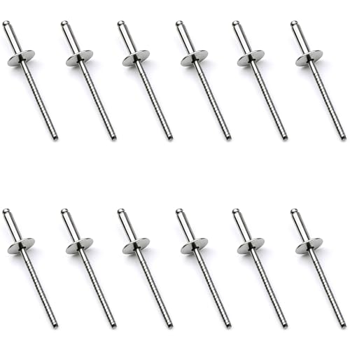 50 Pcs 1/8" x 1/2"(3.2x12mm) Large Flange Stainless Steel Blind Rivets Pop Rivets Core Pulling Rivets,Grip Pange(8.0-9.6mm) - size: 3.2*12MM