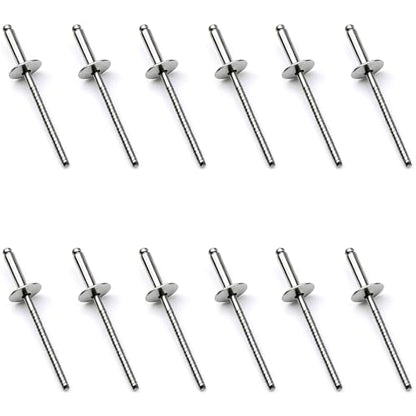 50 Pcs 1/8" x 1/2"(3.2x12mm) Large Flange Stainless Steel Blind Rivets Pop Rivets Core Pulling Rivets,Grip Pange(8.0-9.6mm) - size: 3.2*12MM