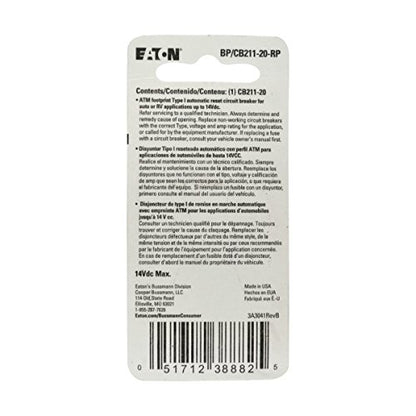 Bussmann (BP/CB211-20-RP) 20 Amp Type-I ATM Mini Circuit Breaker
