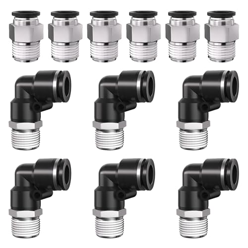 3/8 Push to Connect Fittings npt Thread to 3/8 Air Line quick - size: 3/8"OD x 3/8"NPT