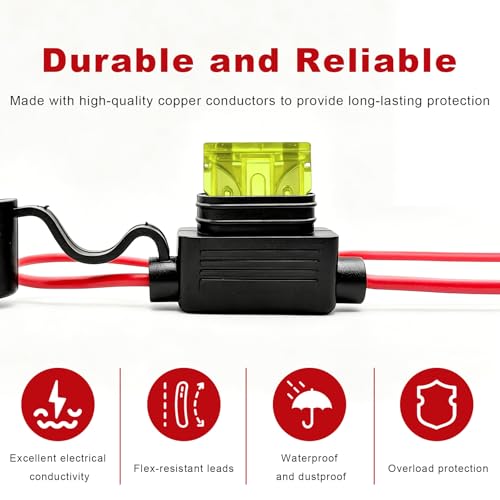 2 PCS Inline Fuse Holders, 20A 14AWG ATC/ATO Standard Vehicle Blade Fuses & Holders Kit, Waterproof Inline Fuse Block for Car Truck Marine Golf Cart, Car Accessories - color: 14AWG