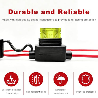 2 PCS Inline Fuse Holders, 20A 14AWG ATC/ATO Standard Vehicle Blade Fuses & Holders Kit, Waterproof Inline Fuse Block for Car Truck Marine Golf Cart, Car Accessories - color: 14AWG