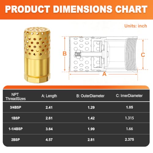 GASHER 2"FBSP Brass Foot Valve One-Way Valve with Backflow Prevention - size: 2" FBSP