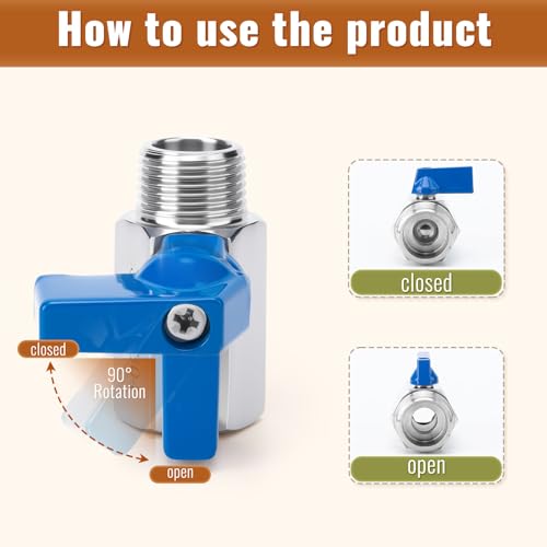 2 Pack 3/8" Mini Ball Valve, 304 Stainless Steel Valve NPT Female x Male Thread Shut-Off Valves for Small Compact Space (2, 3/8 Inch) - size: 3/8 Inch