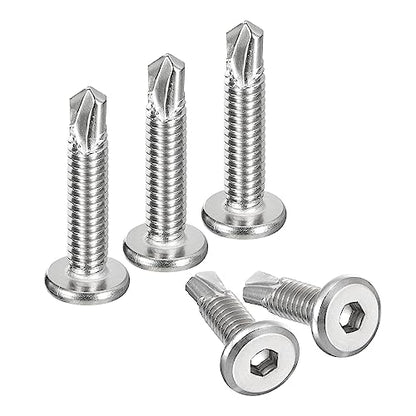 uxcell Hex Socket Self Tapping Screws, 1/4 x 1-1/4" 410 Stainless Steel Sheet Metal Flat Head Drilling Screw 100pcs, Silver - color: Silver, size: 1/4 x 1-1/4"