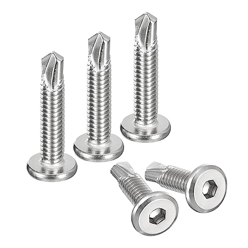 uxcell Hex Socket Self Tapping Screws, 1/4 x 1-1/4" 410 Stainless Steel Sheet Metal Flat Head Drilling Screw 100pcs, Silver - color: Silver, size: 1/4 x 1-1/4"