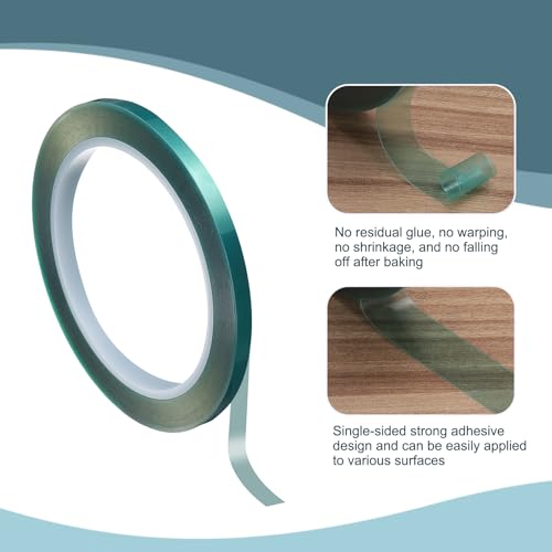 3 Rolls High Temperature Masking Tape 1/4" x216ft(6mmx33m) 0.05mm Thick PET Film Silicone Adhesive Heat Resistant Tapes for Heat Press Anodizing Circuit Board, Green