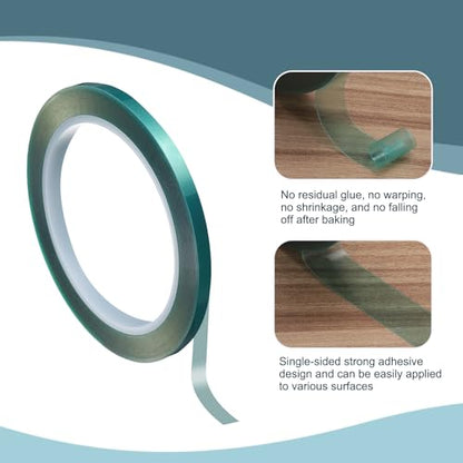 3 Rolls High Temperature Masking Tape 1/4" x216ft(6mmx33m) 0.05mm Thick PET Film Silicone Adhesive Heat Resistant Tapes for Heat Press Anodizing Circuit Board, Green