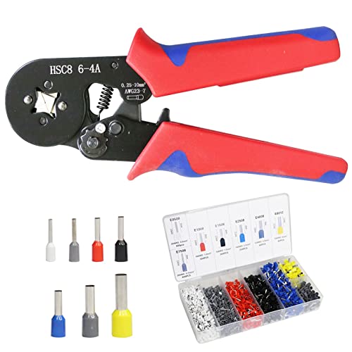 Fidioto Ferrule Crimping Tool Kit, One AWG23-7 Self-Adjustable Ratchet Wire Crimping Tool with 1900PCS Wire Terminals Crimping Connectors Wire End Ferrules - size: 1900pcs + Crimping Tool