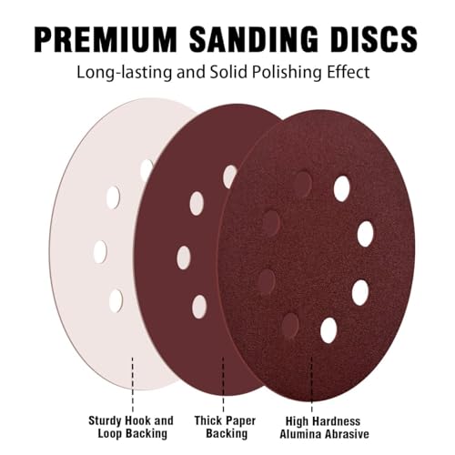 110PCS 5 Inch 8-Hole Sanding Discs, Hook and Loop Sandpaper Sanding Pad Set - style: 110PCS 60-2000 Mixed Assort Grits