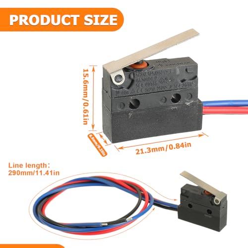 3 PIN Pre-Wired Micro Limit Switch with Hinge Lever - size: 5A, Hinge Lever