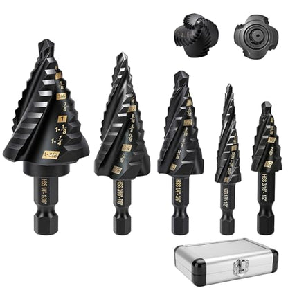 5PCS Titanium Step Drill Bit - Four Spiral Flute HSS Step Bit for Metal - color: 5PCS Four Spiral