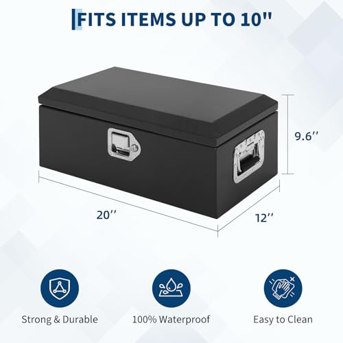 20" Truck Bed Steel Tool Box Lockable Storage - color: BLACK, size: 20x12x9.6 Inch