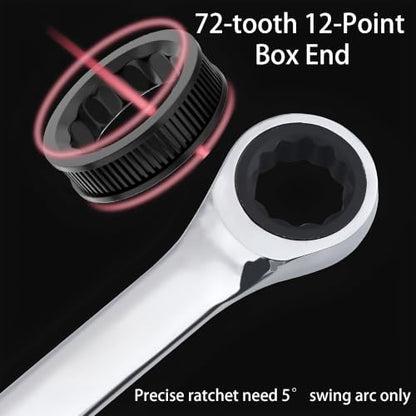 2PCS 10mm Metric Ratcheting Combination Wrench Set, 72-Tooth Industrial Grade Chrome Vanadium Steel Gear Spanner with 12-Point Box End Design for Professional Mechanics - size: 10mm