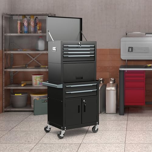 ERGOMASTER Large Rolling Tool-Chest Dentproof with 6 Drawers Heavy Duty Tool-Cabinet on Wheels Lockable and Lock System for Garage Workshop(28 x 13 x 53''-Black) - color: Black, size: Heighten 6-Drawers