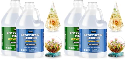 TAKIMO 1 Gallon Crystal Clear Resin Kit,No Bubble & Not Yellowing Epoxy Resin for Coating, Casting, Table Top,DIY, Bar Top, River Tables, Resin Art, Wood with High Gloss Finish (Pack of 2) - size: 1 Gallon Not Yellowing Epoxy Kit (Pack of 2)