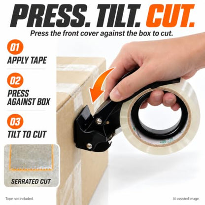 Metal Packing Tape Dispenser Gun, Metal Tape Gun Fits Packaging Tape with Dispenser up to 2 Inches, Adjustable Brake Tape Gun Handheld Sealing Cutter for Warehouse Tools Black