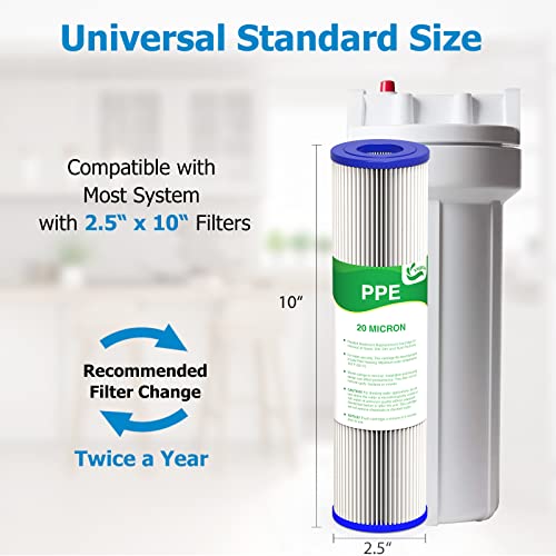 20 Micron Water Filter 10" x 2.5", Pleated Sediment Filters, 4-Pack