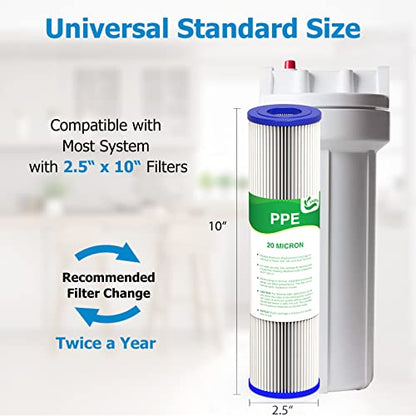 20 Micron Water Filter 10" x 2.5", Pleated Sediment Filters, 4-Pack
