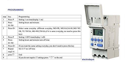 Programmable 7 Day, 24 hrs Timer 24V 16A Relay Switch, DIN Mount 1 Channel