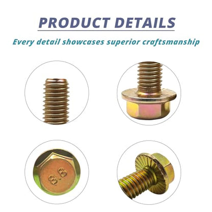 M10-1.5 x 35mm Flanged Hex Head Bolts, Flange Hexagon Head Screws, 8.8 Grade Alloy Steel, Yellow Zinc Plated, Fully Threaded Metric Screws, 8 Pack - size: M10x35mm (8PCS)