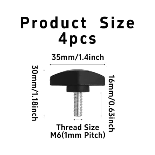 pson 4Pcs M6 x 16mm Tee Wing Knob Thumb Screws, Plastic T Handle Clamping Knobs with Male Thread for Woodworking, Machinery, Equipment - size: M6 x 16mm