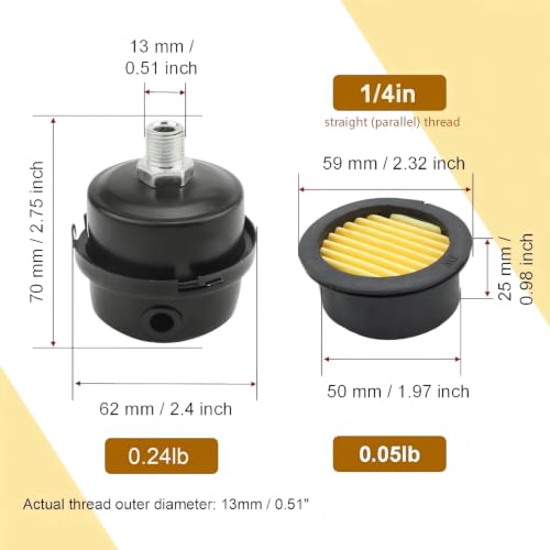 2-Pack 1/4Inch Air Compressor Intake Filter Silencer Muffler - size: 1/4"