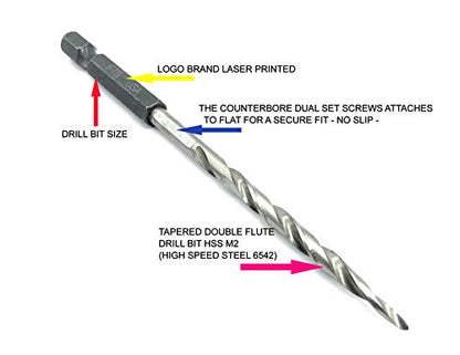 FTG USA 6 Pc #6 (9/64") Countersink Drill Bit Set with Tapered Drill Bits - size: #6, style: Same Sort 6 Pc