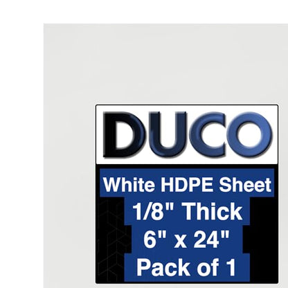Duco USA-Made HDPE Sheet 1/8 Inch Thick 6" x 24" - 1 Pack of White HDPE Plastic Cutting Board Plastic Sheet for Kitchen, Signs, Crafts, Shelf Board, and Dishwasher Friendly - size: 6" x 24"