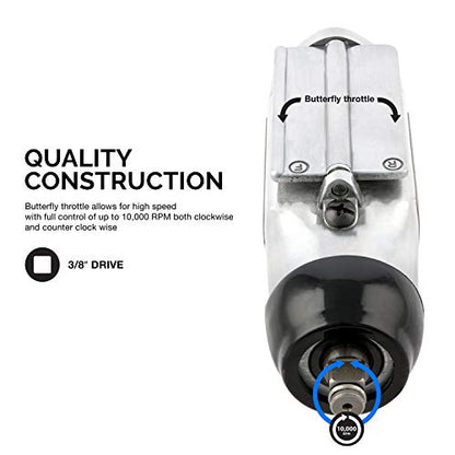 Neiko 30088A 3/8" Drive Butterfly Impact Wrench, 75 Foot/Pound High Power Outlet Air Wrench, 10,000 RPM Pneumatic Impact Wrench, 1/4” Air Inlet 3/8” Air Hose Size Pneumatic Tool for Mechanics