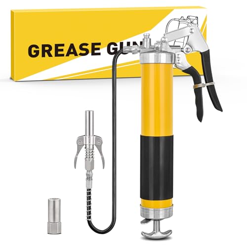 GOOACC Grease Gun Heavy Duty Pistol Grip Grease Gun Kit with Quick Release Coupler 18" Spring Flex Hose Normal Coupler, 8000PSI 14oz Grease Guns Tool for Automotive Farm Industrial Marine, Yellow 4PCS - size: Manual 14oz Yellow 4PCS