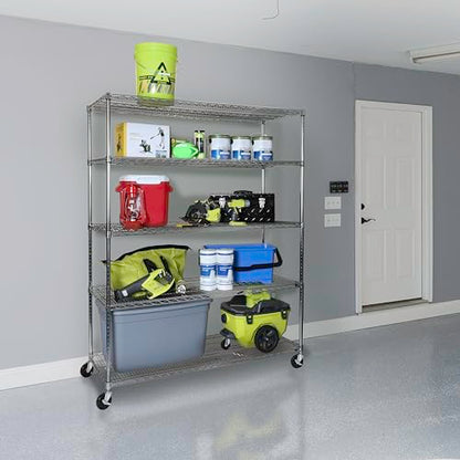 Seville Classics UltraDurable Heavy Duty NSF Solid Steel Wire Rack Storage Unit Wheels, 5-Tier Shelving, 60" W x 24" D - color: Steel, size: 5-Tier Shelving, 60" W x 24" D