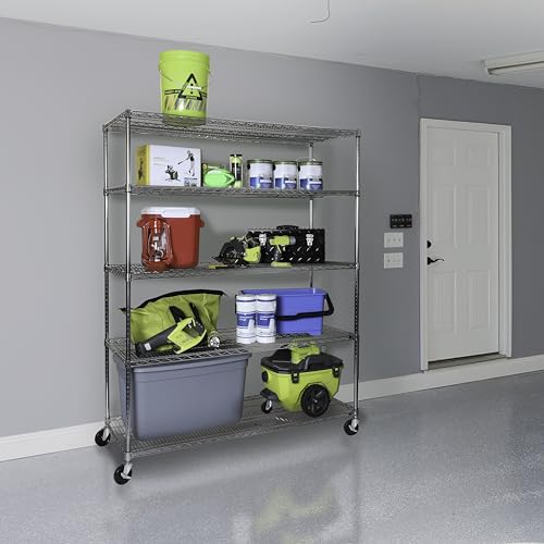 Seville Classics UltraDurable Heavy Duty NSF Solid Steel Wire Rack Storage Unit Wheels, 5-Tier Shelving, 60" W x 24" D - color: Steel, size: 5-Tier Shelving, 60" W x 24" D