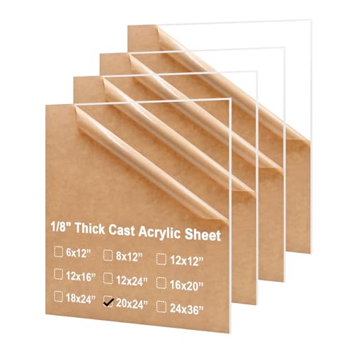 KINLINK 20x24 Plexiglass Sheets 1/8 inch Thick, 3mm Clear Cast Acrylic Sheet, Plastic Board for DIY Project, Craft, Window Glass, Table Top, Picture Frame, Acrylic Sign and Wedding Invitation 4 Pack - color: Clear, size: 20x24