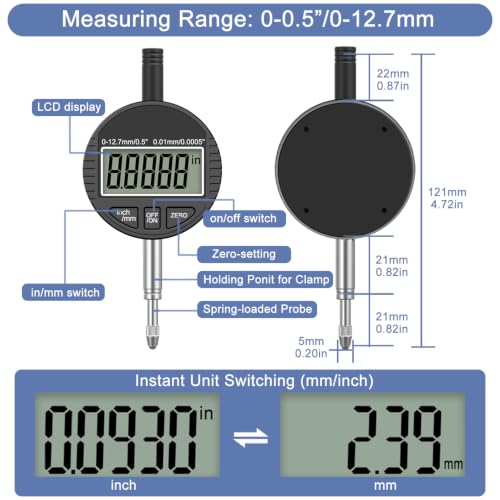 HDLNKAK Digital Dial Indicator Bore Gauges Set (2"-6"/0.0005")- Black - color: Brown