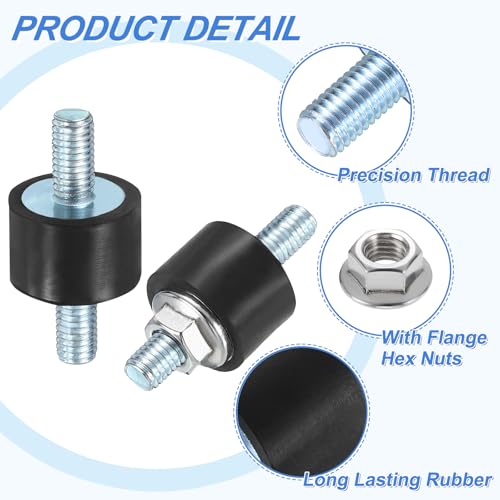 uxcell M5 x 12mm Rubber Mounts, 10 x 15mm Cylindrical Anti Vibration Isolator Studs Shock Absorber Double Studs with Nuts for Car Bobbin Generator Air Compressors - size: M5 x 12mm, 10 x 15mm