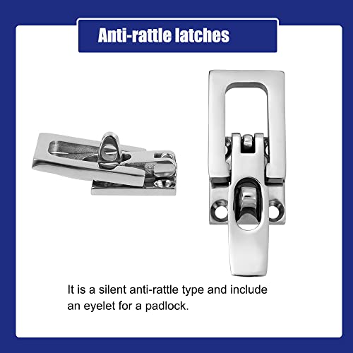 Marine Anti-Rattle Square Latches for Boat Door Hatch, Hold Down Clamp Latches, Lockable, Sturdy Construction, 316 Stainless Steel, with Screws