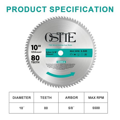 10-Inch 80T Table Saw Blade, 5/8" Arbor - size: 10" 80T