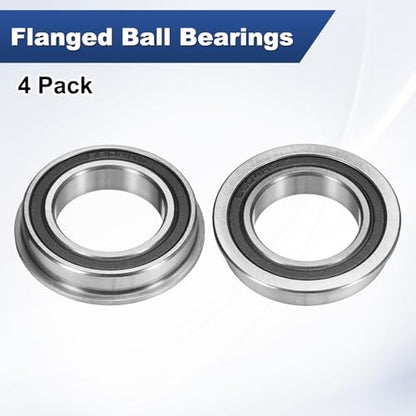 M METERXITY 4-Pack F6804-2RS Flanged Ball Bearing, 20mm x 32mm x 7mm Double Rubber Seal Chrome (GCr15) Steel Deep Groove Ball Bearings for Wheelbarrow/Printer/Fax Machines/Power Tools - size: 20mm x 32mm x 7mm