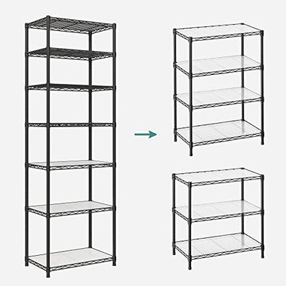 SONGMICS 7-Tier Storage Shelves, Adjustable Wire Shelving Unit, 8 Hooks - color: Ink Black, size: 7 Tiers (13.4"D x 23.2"W)