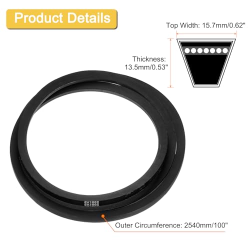 uxcell 5V1000 V-Belt, Classic Wrapped Rubber V-Belt 100" Outside Circumference x 0.62" Width x 0.53" Height for Industrial Machinery Equipment, Black - size: 5V1000