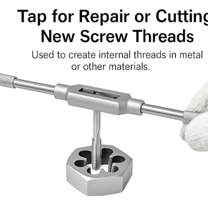 3/8"-18 NPT Tap and Die Set – GCr15 Alloy Steel Pipe Thread Tap and Hex Die Combo, Taper Thread Repair Tool for Conical Pipe Fittings - size: 3/8"-18