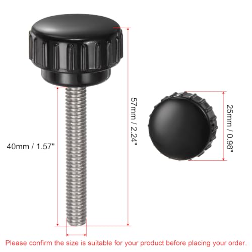 uxcell 4pcs Knurled Clamping Knobs M6 x 40mm Metric 304 Stainless Steel Male Thread Thumb Screw on Type 25mm Plastic Round Head Threaded Hand Bolt Stud Knobs Black - size: M6 x 40mm x 25mm